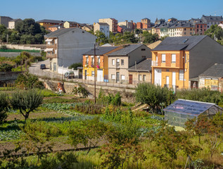Obraz premium Veggie patches at the outskirts of the city - Ponferrada, Castile and Leon, Spain