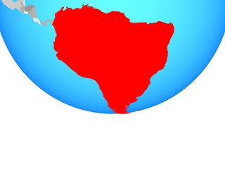 South America on simple political globe.