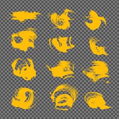 Obraz premium Yellow abstract textured smears set isolated on imitation transparent background