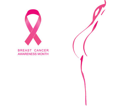 Breast Cancer Awareness Month Female Body Silhouette Vector Illustration