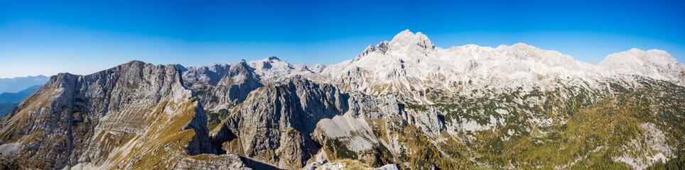 Panoramic view of the Julian Alps from the top of the Veliki Draski vrh mountain