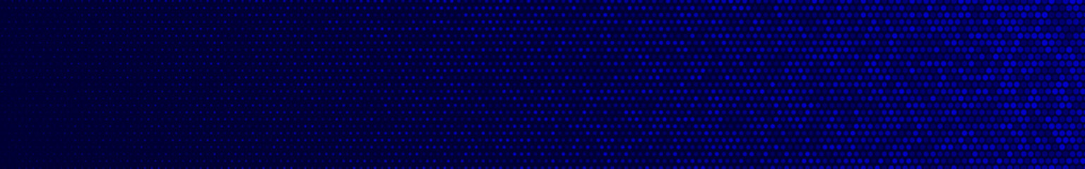 Abstract halftone gradient horizontal banner in randomly shades of blue colors