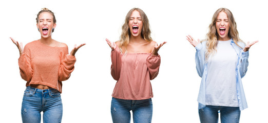 Young beautiful young woman wearing casual look over white isolated background celebrating mad and crazy for success with arms raised and closed eyes screaming excited. Winner concept