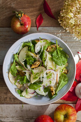 Apple and fennel salad with walnuts and greens