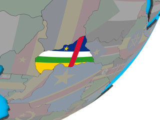 Central Africa with national flag on blue political 3D globe.