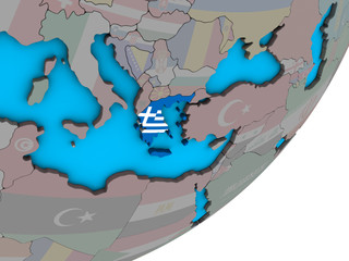 Fototapeta premium Greece with national flag on blue political 3D globe.