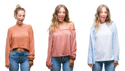 Fototapeta premium Young beautiful young woman wearing casual look over white isolated background winking looking at the camera with sexy expression, cheerful and happy face.