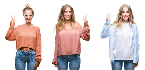 Young beautiful young woman wearing casual look over white isolated background showing and pointing up with fingers number two while smiling confident and happy.