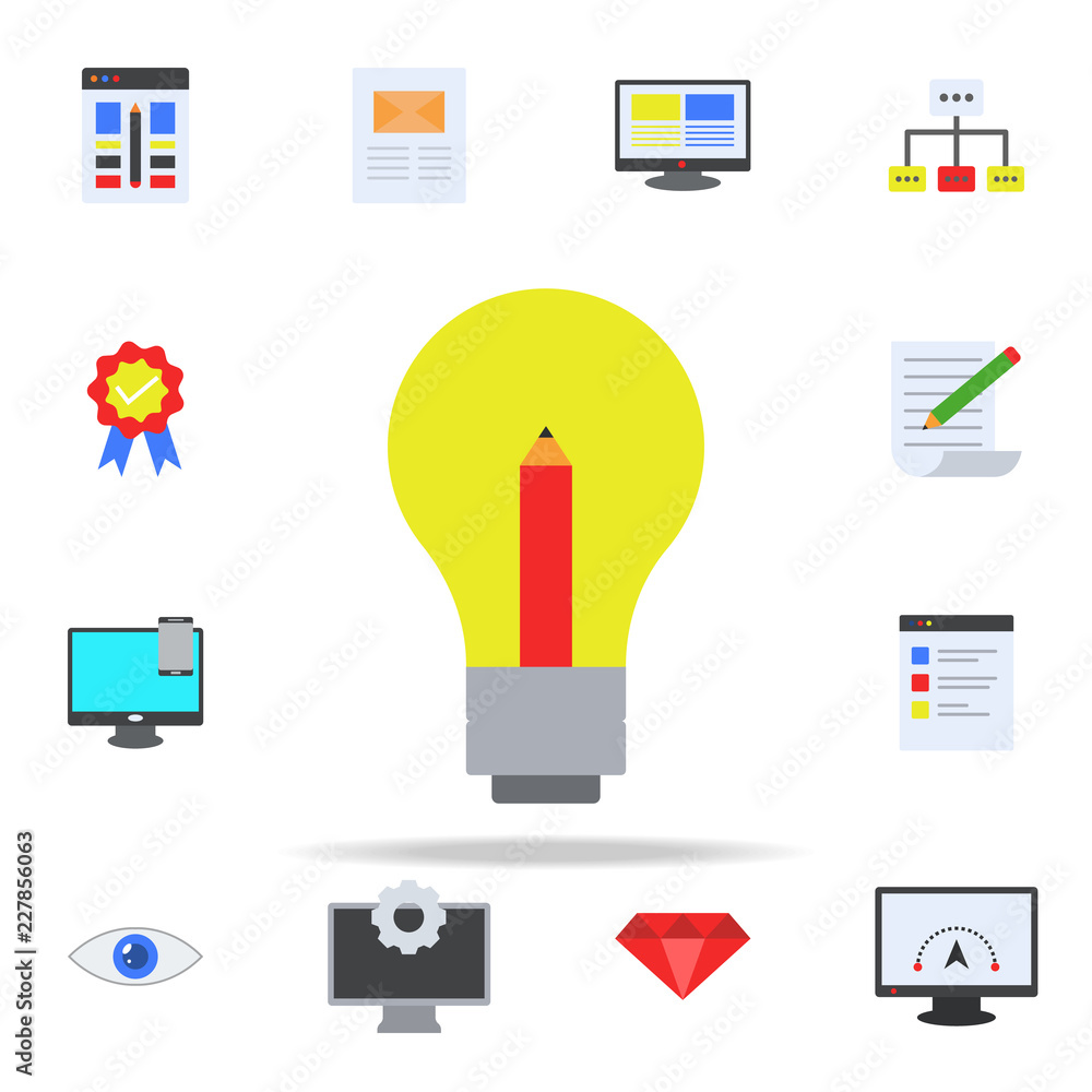 Aufkleber light bulb and pencil colored icon. programming icons universal set for web and mobile