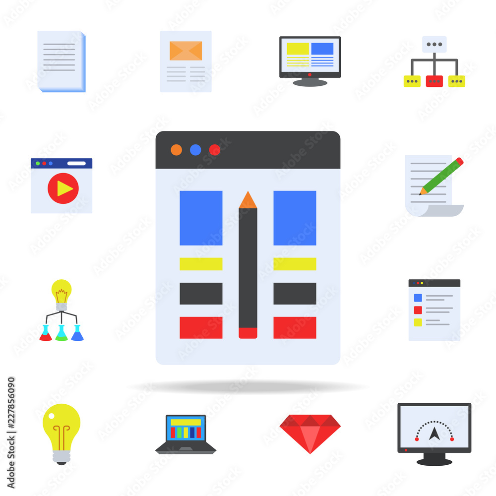 Poster paint tools in pc colored icon. programming icons universal set for web and mobile