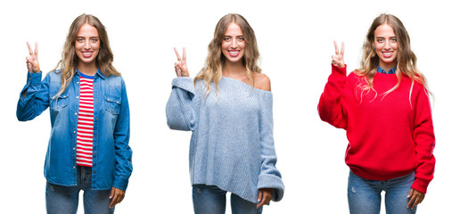 Young beautiful young woman over white isolated background showing and pointing up with fingers number two while smiling confident and happy.