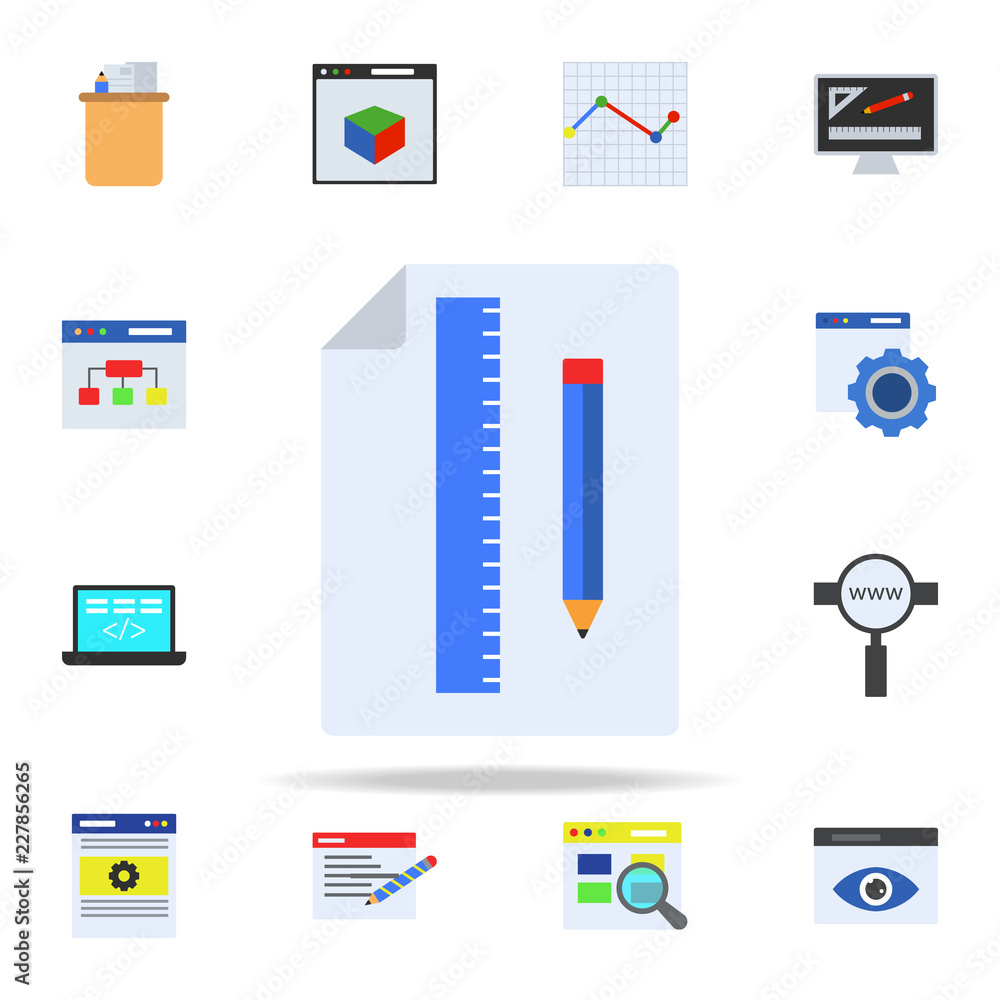 Poster pencil, ruler and paper colored icon. programming icons universal set for web and mobile