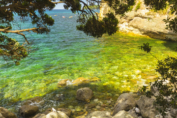 Landscape Scenery of Gemstone Bay Beach, Coromandel Peninsula - New Zealand; Clear Water