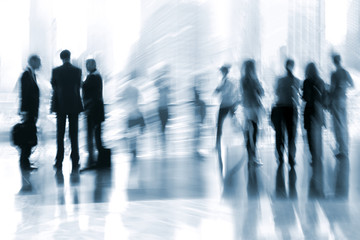 group of people in the lobby business center and blue tonality