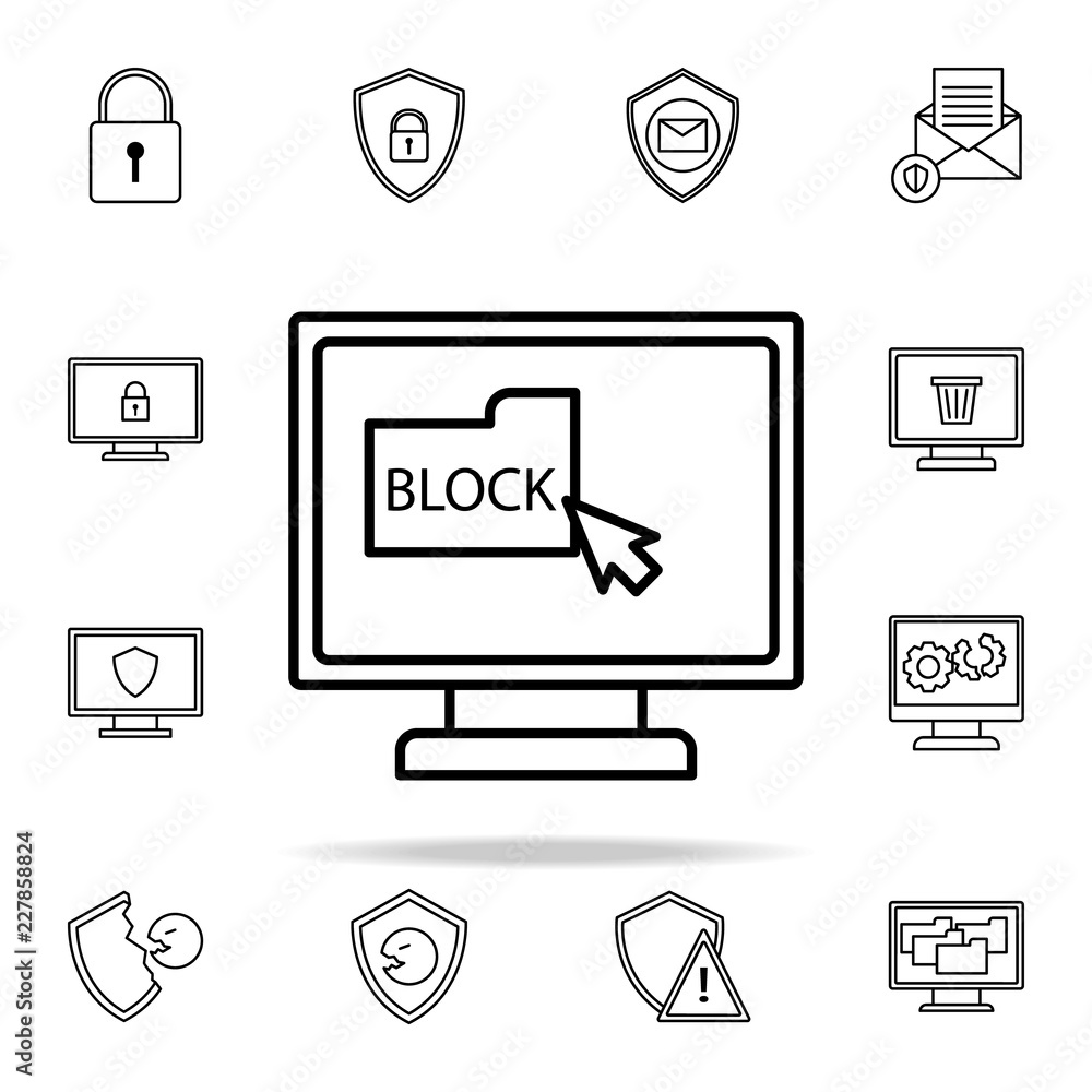 Poster locked folder on your computer line icon. virus antivirus icons universal set for web and mobile