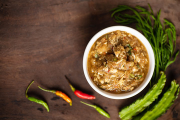Northern Thai food (Mob Poo), spicy soup with crab, egg and vegetables