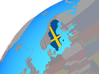 Sweden with embedded national flag on globe.