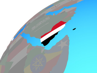 Yemen with embedded national flag on globe.