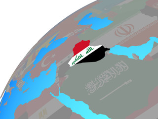 Fototapeta na wymiar Iraq with embedded national flag on globe.