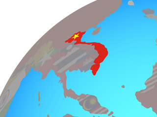 Vietnam with embedded national flag on globe.