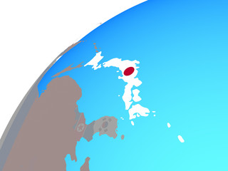 Japan with embedded national flag on globe.