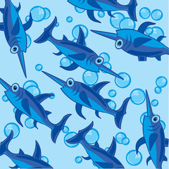 Fish sword vector pattern on turn blue
