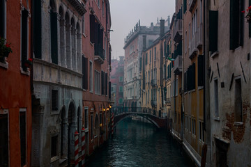 Fototapeta na wymiar Venice Italy morning winter cityscape, no people photo of the famous canals 