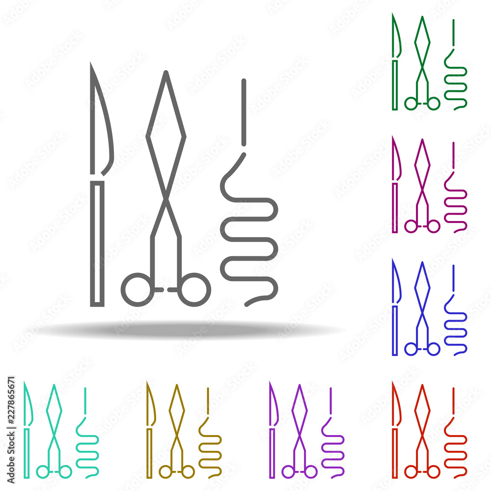Poster surgical instruments line icon. elements of medicine in multi color style icons. simple icon for web