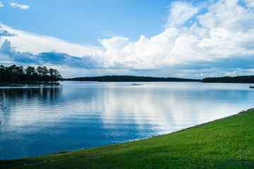 A shot of a man made lake in Mississippi near Wiggins which has been created by damming a river