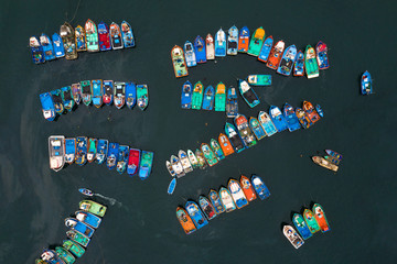 Fisher boats in the harbor. Pucusana, Lima, Peru.