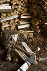 axe and split a lot of wood rustic photo
