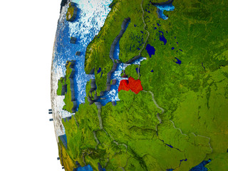 Latvia highlighted on 3D Earth with visible countries and watery oceans.