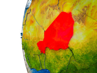 Niger highlighted on 3D Earth with visible countries and watery oceans.