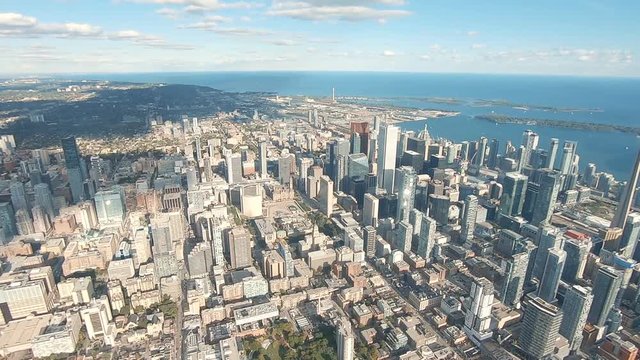 Video Sequence of Toronto, Canada - Aerial Wide Angle View of Downtown Toronto