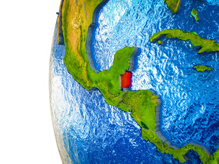 Belize highlighted on 3D Earth with visible countries and watery oceans.