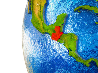 Guatemala highlighted on 3D Earth with visible countries and watery oceans.