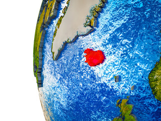 Iceland highlighted on 3D Earth with visible countries and watery oceans.