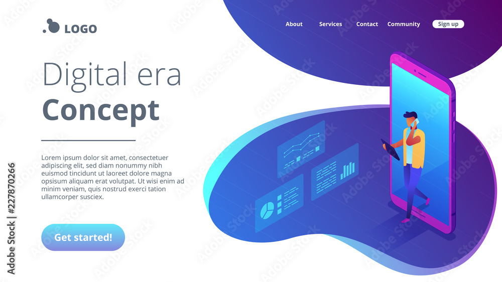 Poster data insight isometric 3d landing page.