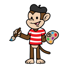 Cartoon Artist or Painter Monkey
