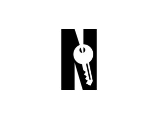 Initial Letter N with key black and white Design Logo Vector Graphic Branding Letter Element.
