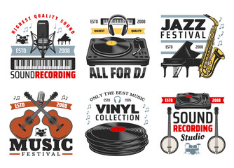 Musical instruments, jazz music festival icons