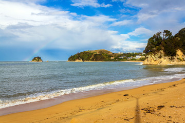 Golden Time after Raining at Sandy Beach at Kaiteriteri Beach Nelson, South Island; Landscape Scenery New Zealand
