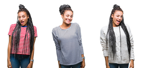 Collage of beautiful braided hair african american woman over isolated background winking looking...