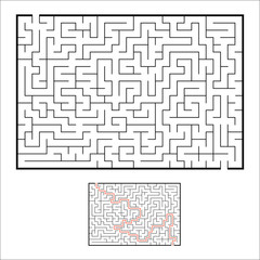 Abstract rectangular maze. Game for kids. Puzzle for children. One entrances, one exit. Labyrinth conundrum. Simple flat vector illustration isolated on white background. With answer.