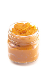 Glass Canning Jar Filled with Orange Vegetable Puree