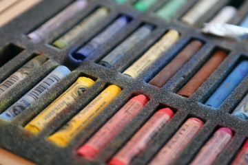 Wooden box of pastels