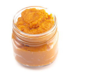 Glass Canning Jar Filled with Orange Vegetable Puree