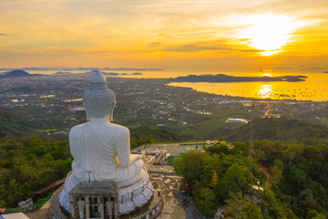 aerial view Phuket Big Buddha is one of the island most important and revered landmarks on the island..big Buddha is on the top of high mountain can see around the Phuket island when you are there © Narong Niemhom