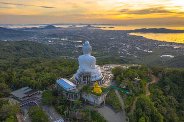 aerial view Phuket Big Buddha is one of the island most important and revered landmarks on the island..big Buddha is on the top of high mountain can see around the Phuket island when you are there © Narong Niemhom