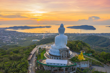 aerial view Phuket Big Buddha is one of the island most important and revered landmarks on the island..big Buddha is on the top of high mountain can see around the Phuket island when you are there